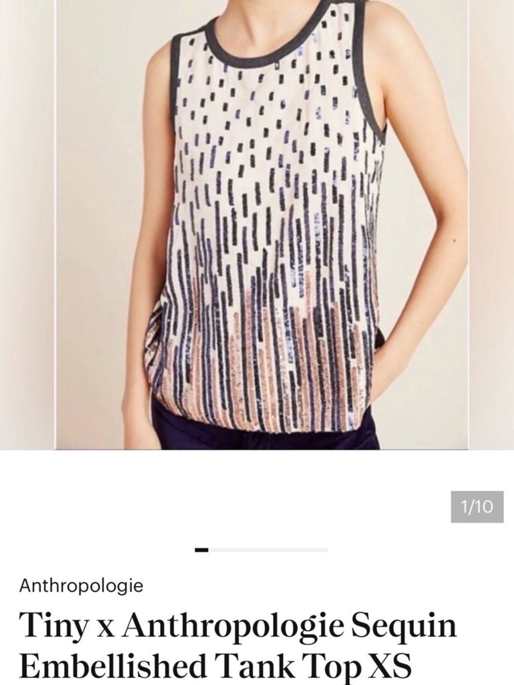 Anthropologie Sequin-Embellished Tank Top in Cream, Black & Rose Gold
